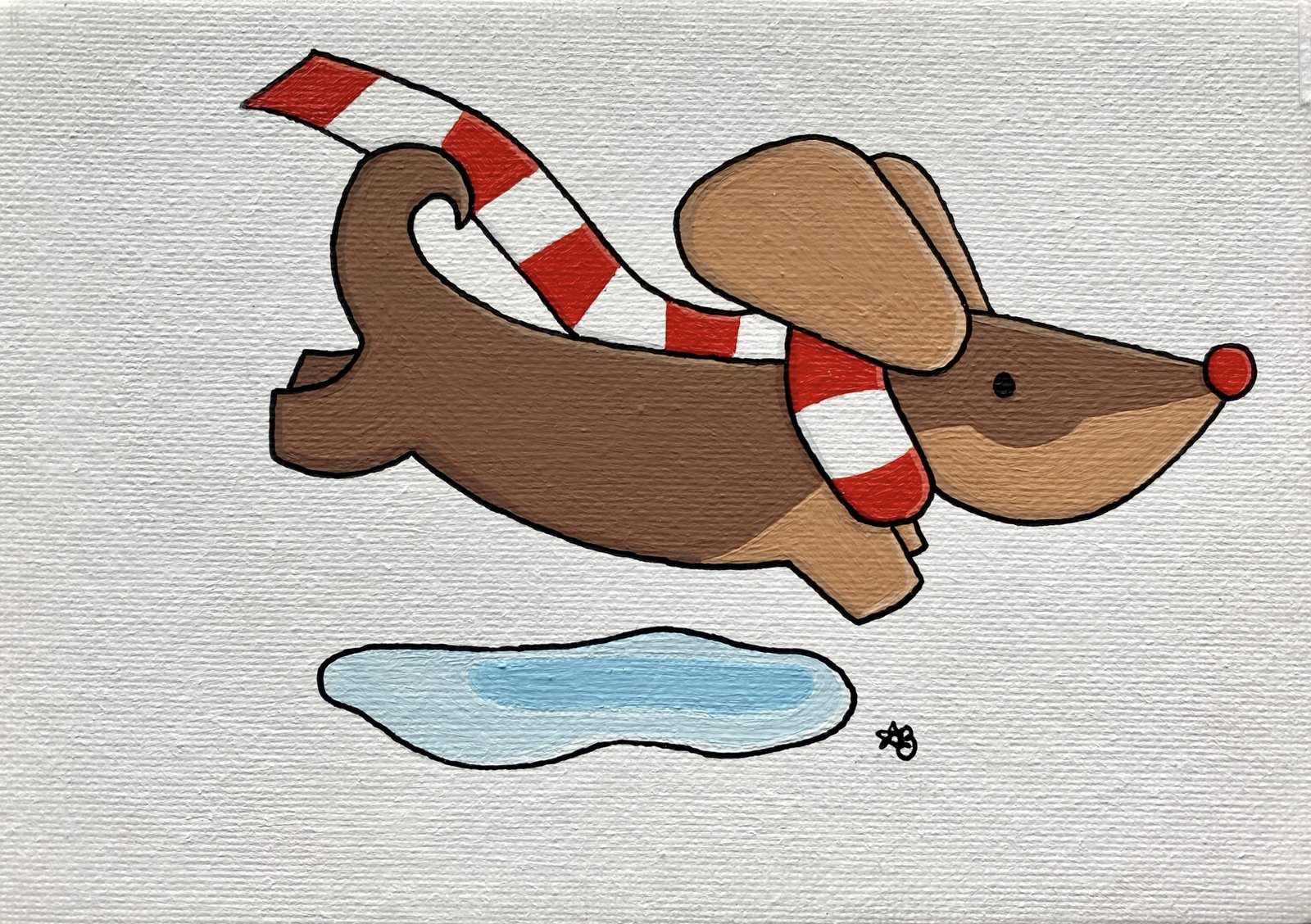 Dachshund Through The Snow Scarf Acrylic Painting By Anne Bardsley