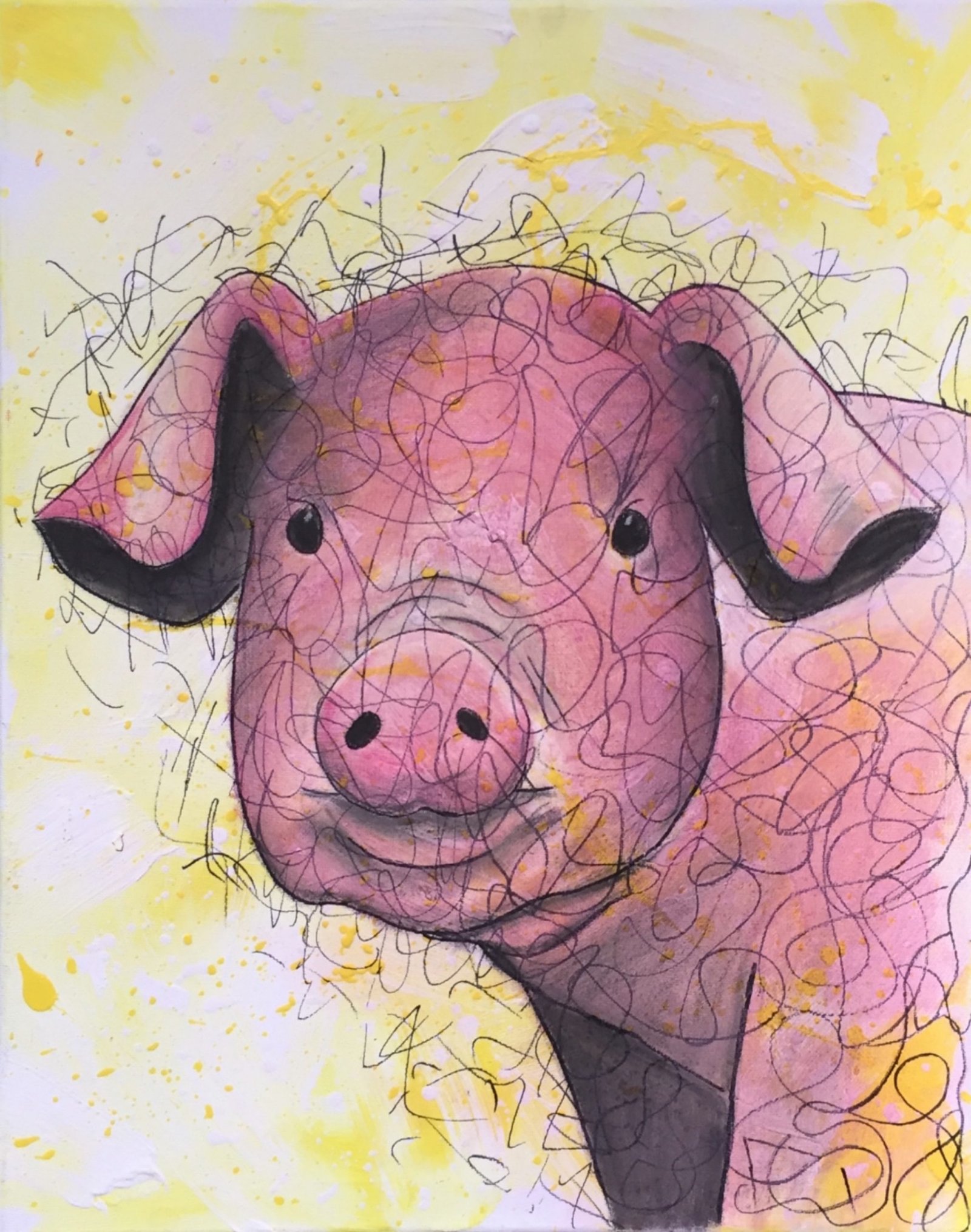 Little Oink Mixed Media Painting By Anne Bardsley