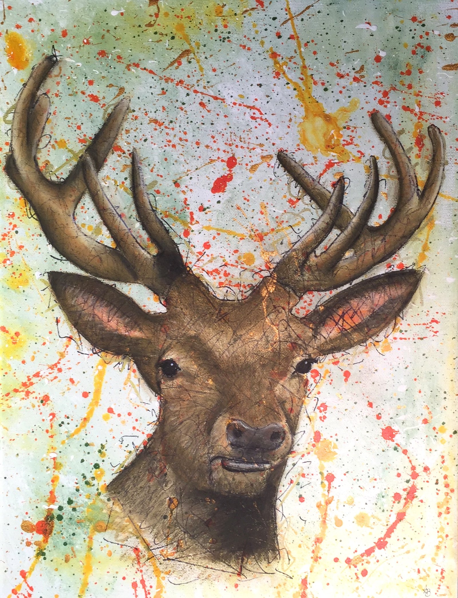 Stag Mixed Media Painting By Anne Bardsley