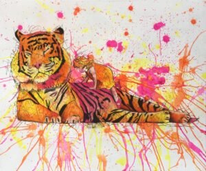 Tiger Tiger Burning Bright Mixed Media Painting By Anne Bardsley