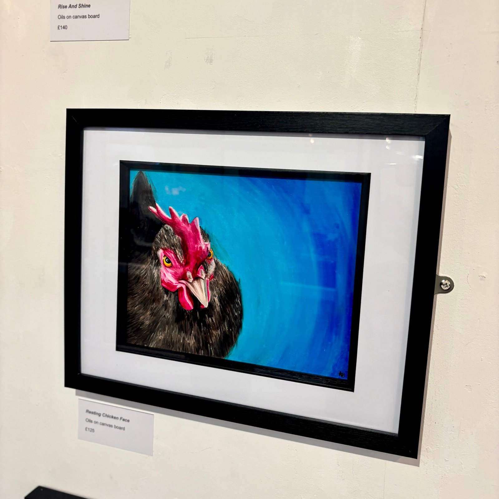 Anne Bardsley Art Wild Reflections Exhibition Feb 2026 Showing A Close Up Of Resting Chicken Face Painting